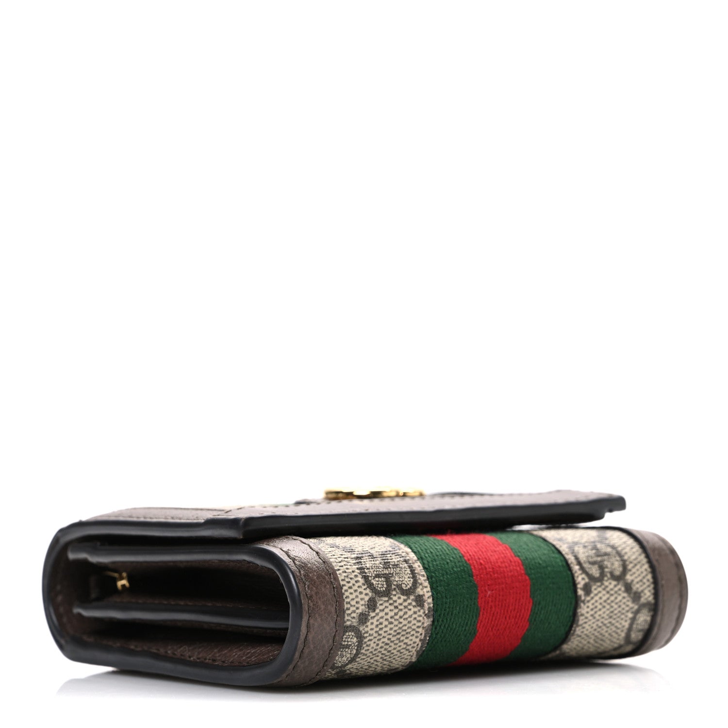 Gucci GG Supreme Monogram Textured Calfskin Web Ophidia Card Case Wallet Beige Ebony New Acero 4 of 6