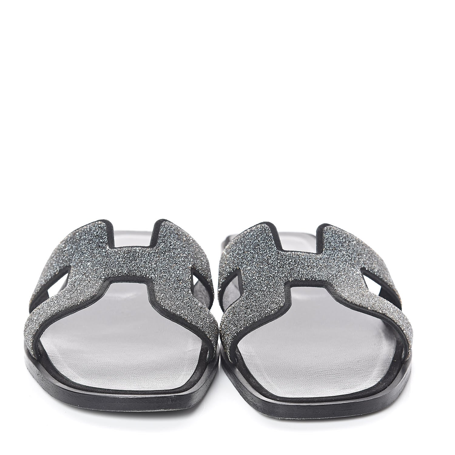 Hermes Suede Goatskin Crystal Powder Oran Sandals 38 Black 2 of 7