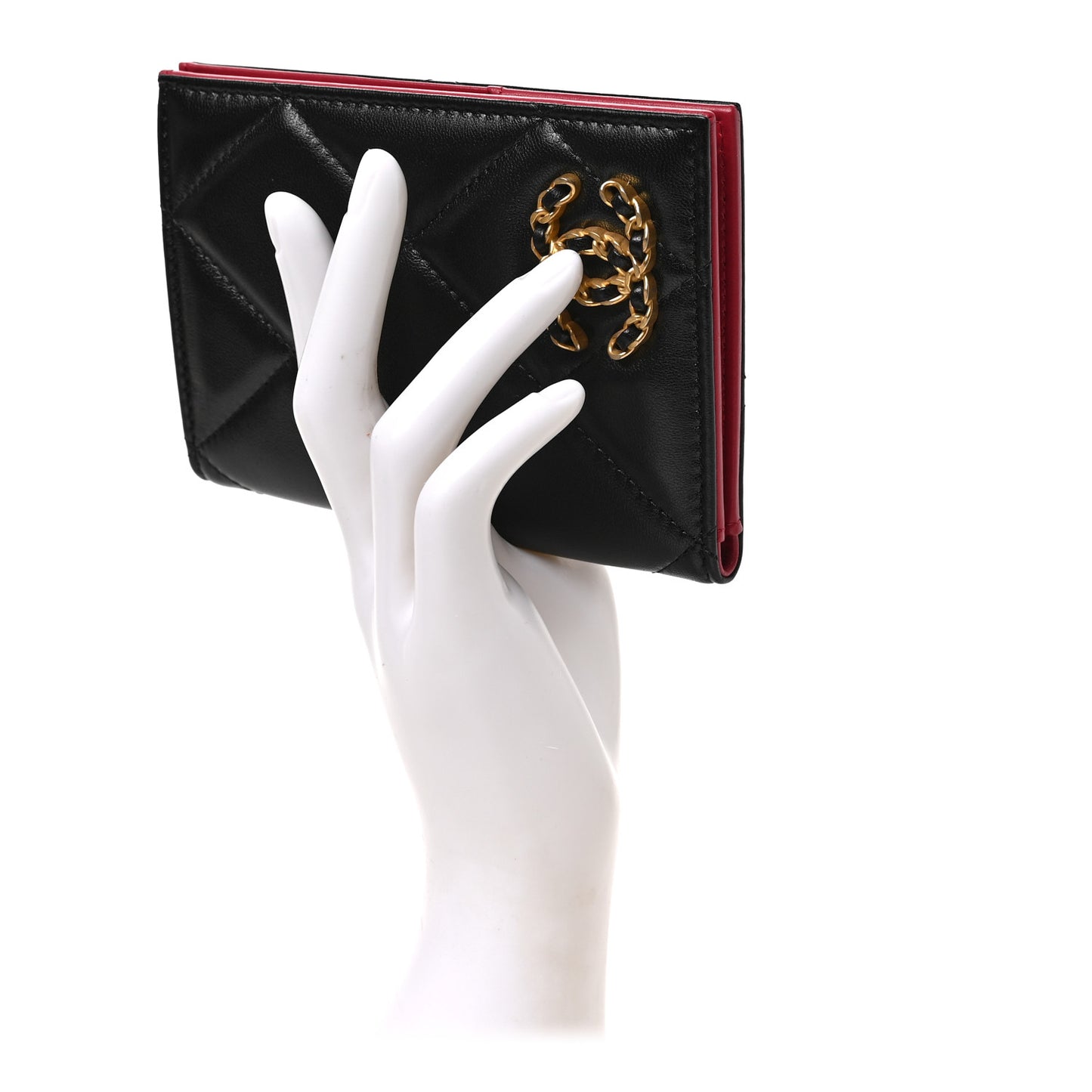 Lambskin Quilted Chanel 19 Passport Holder Black