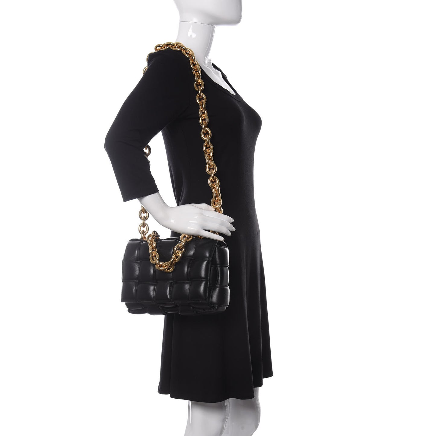 Lambskin Maxi Intreccio Padded Chain Cassette Crossbody Bag Black