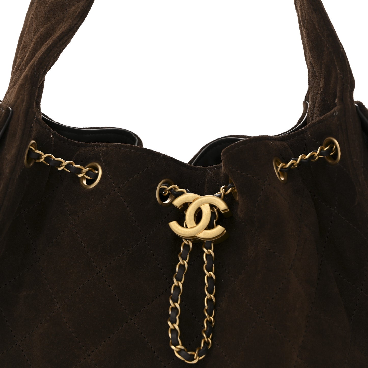 Suede Quilted Small Chanel 25 Handbag Dark Brown