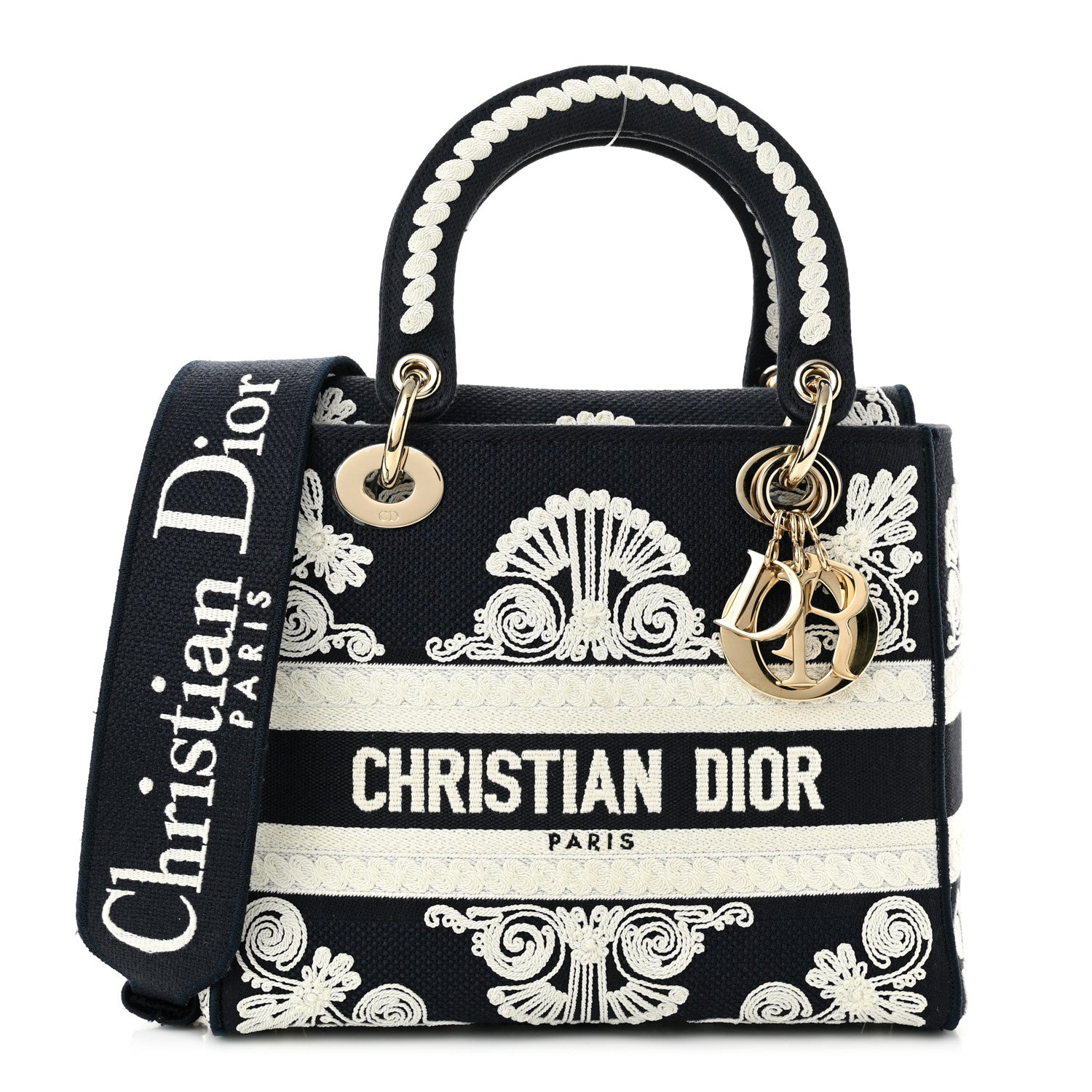 Christian Dior Embroidered Cornely Medium Lady D-Lite Blue White 1 of 9