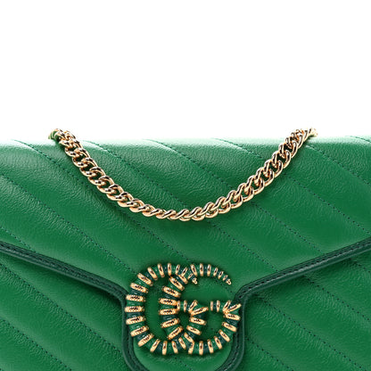 Gucci Azalea Calfskin Enamel Matelasse Diagonal Torchon GG Marmont Chain Wallet New Shamrock Emerald 8 of 10
