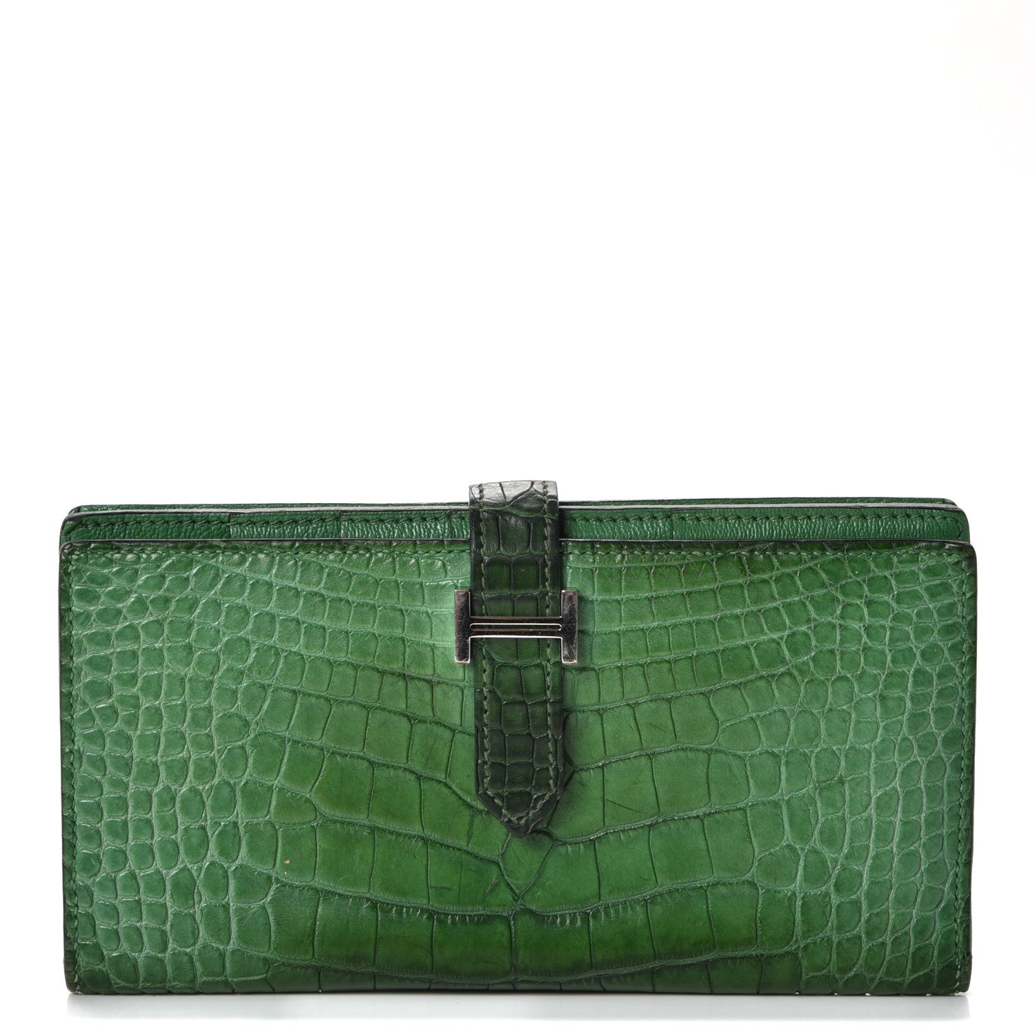 Hermes Matte Alligator Bearn H Wallet Cactus 1 of 8