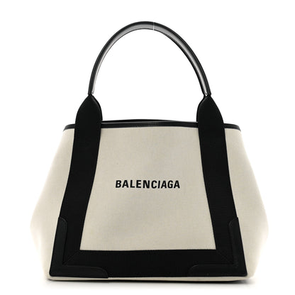 Balenciaga Cotton Canvas Satin Calfskin S Navy Cabas Natural Black 1 of 16