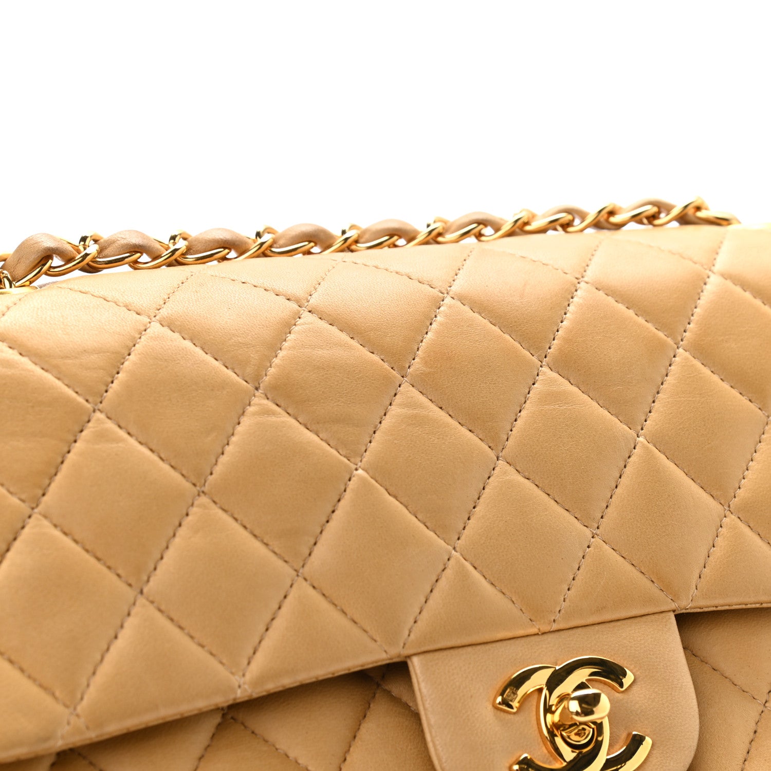 Chanel Lambskin Quilted Medium Double Flap Beige 15 of 17