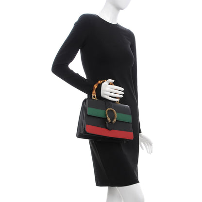 Gucci Moon Calfskin Web Medium Dionysus Bamboo Top Handle Bag Black Bright Evergreen Hibiscus Red 3 of 9