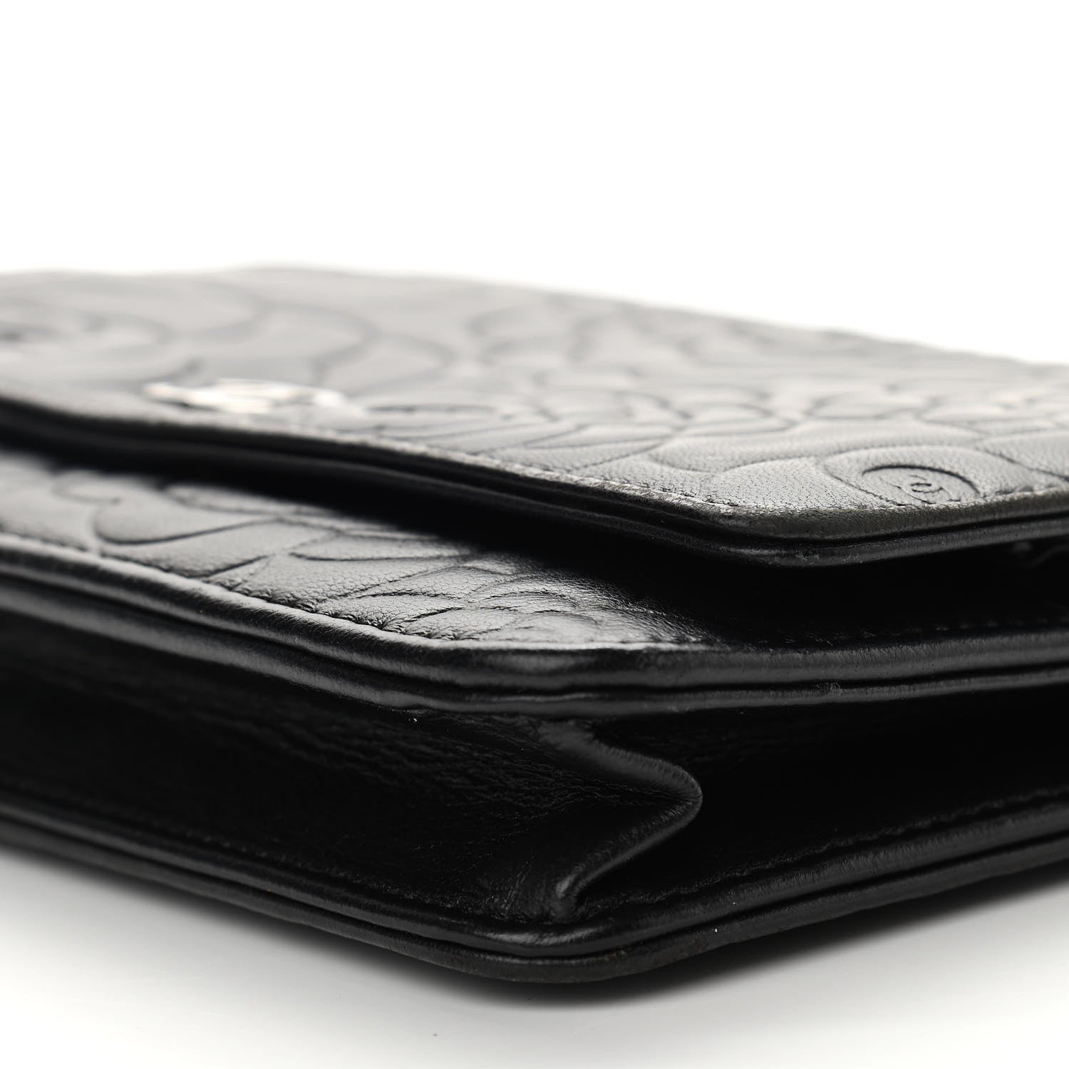 Chanel Lambskin Camellia Embossed Wallet on Chain WOC Black 11 of 11