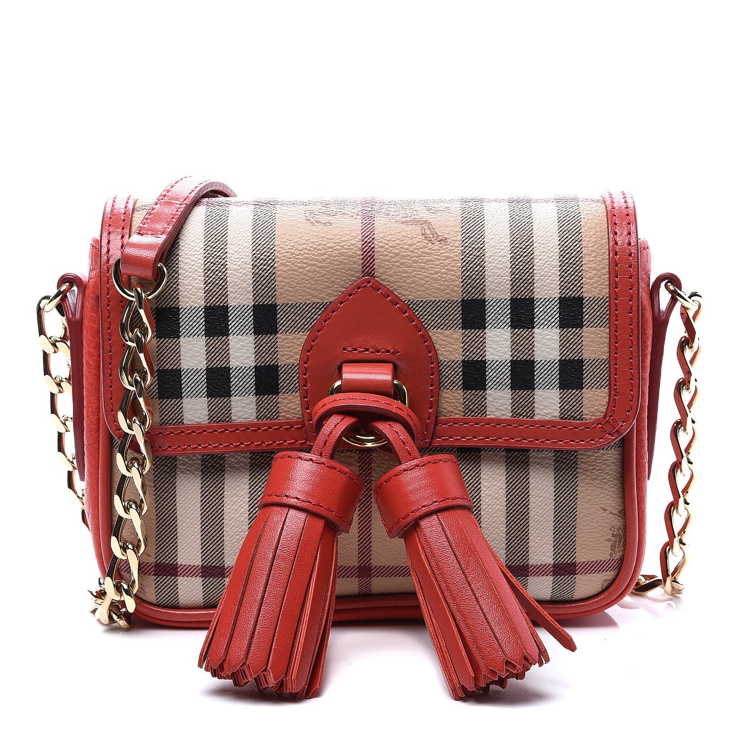 Burberry Haymarket Check Mini Tassel Crossbody Bag Red 1 of 8