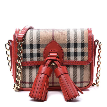 Burberry Haymarket Check Mini Tassel Crossbody Bag Red 1 of 8