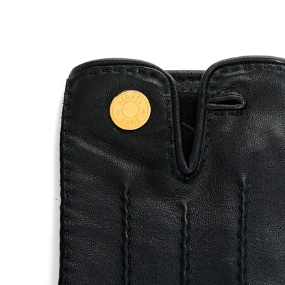 Hermes Lambskin Clous De Selle Gloves 7 Black 4 of 4