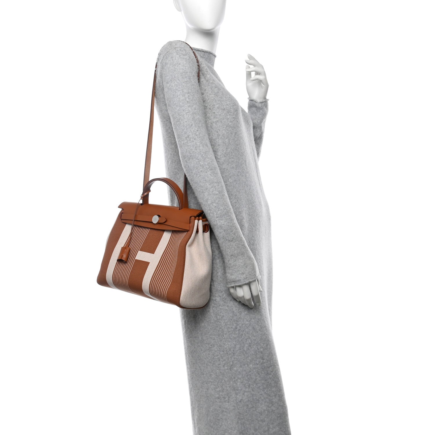 Hermes Vache Hunter Toile H Vibration Herbag Zip Retourne 31 PM Fauve Ecru Beige 2 of 15