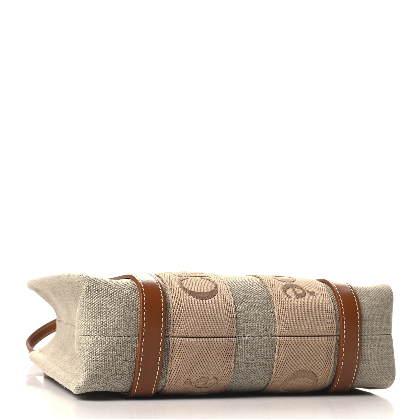 Linen Calfskin Small Woody Ribbon Tote With Strap Soft Tan