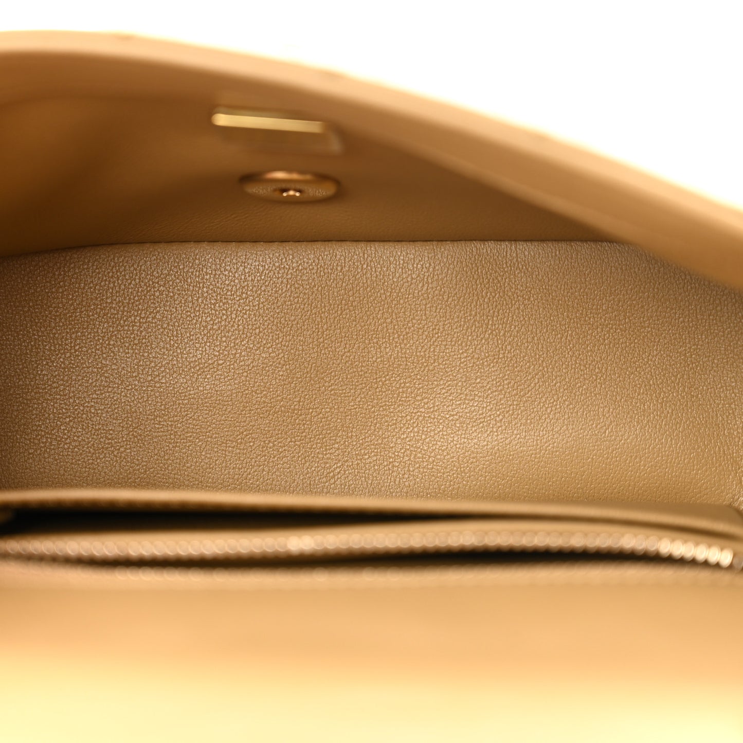 Lambskin Quilted Mini Rectangular Pearl Crush Flap Dark Beige