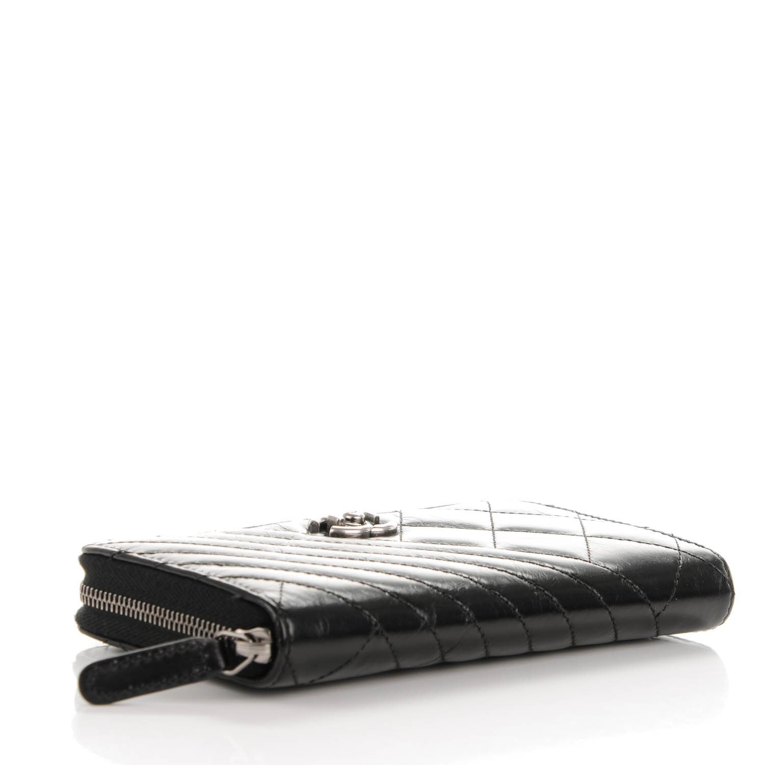Chanel Glazed Calfskin Quilted Small Coco Boy Zip Around Wallet Black 4 of 8