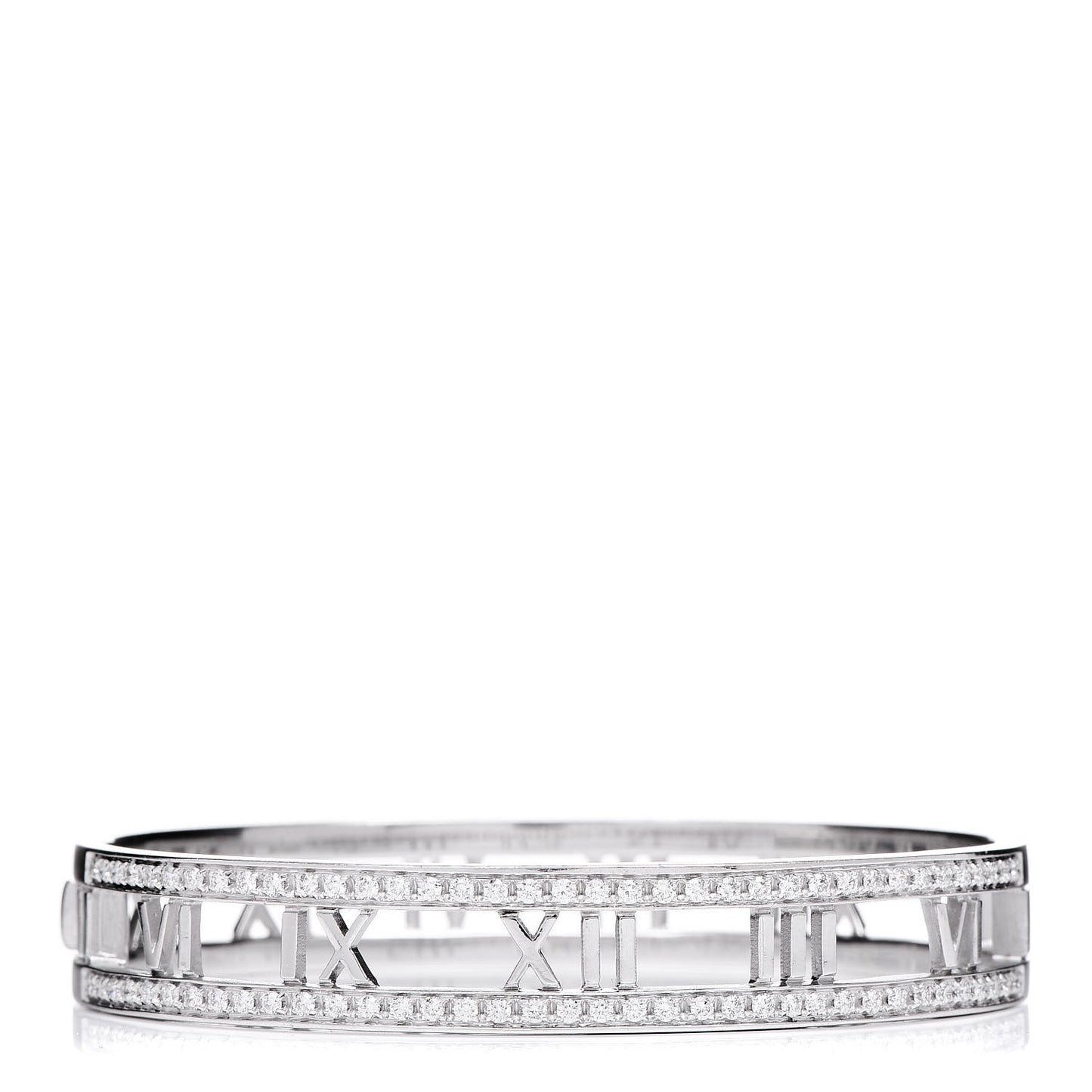 18K White Gold Diamond Atlas Open Hinged Bangle Bracelet