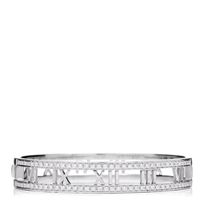 Tiffany 18K White Gold Diamond Atlas Open Hinged Bangle Bracelet 1 of 5