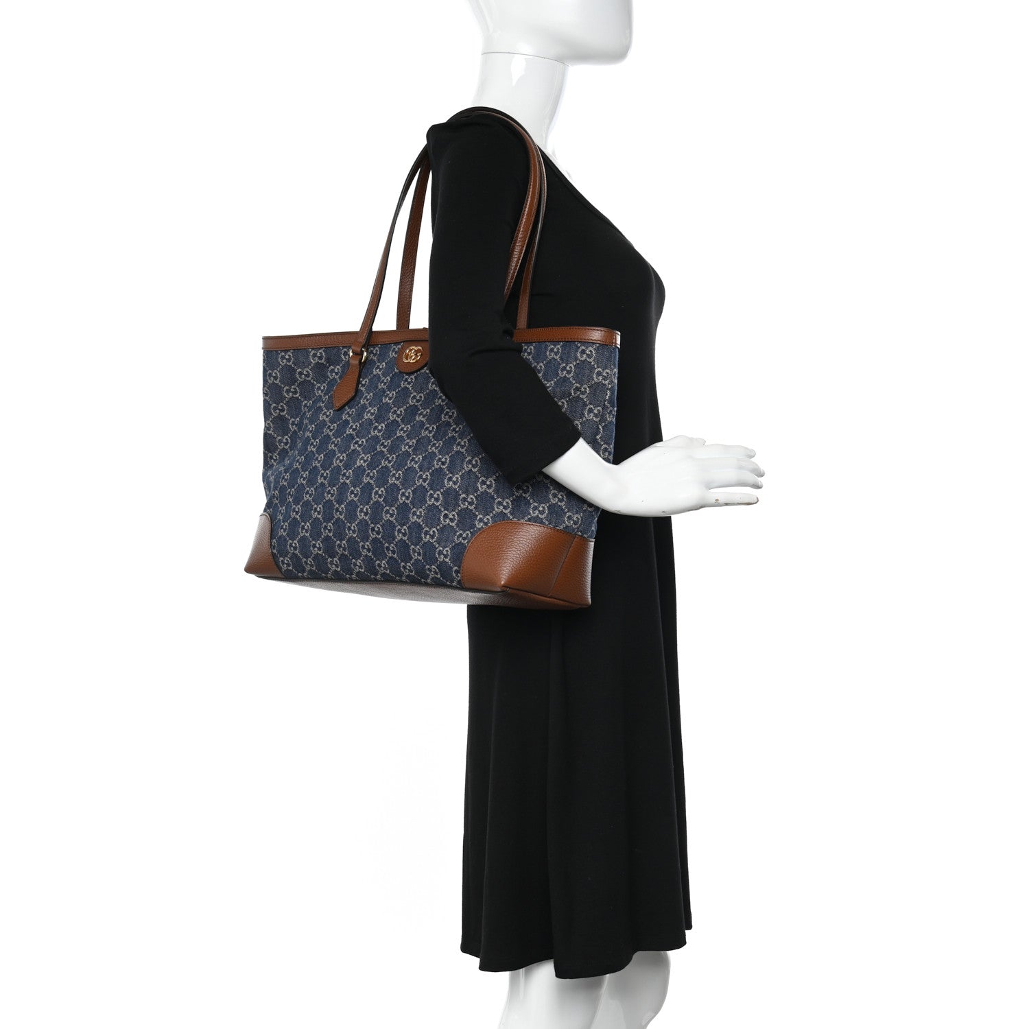 Gucci New Denim GG Monogram Medium Ophidia Shopping Tote Blue Tea Cuir 2 of 10