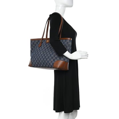 Gucci New Denim GG Monogram Medium Ophidia Shopping Tote Blue Tea Cuir 2 of 10