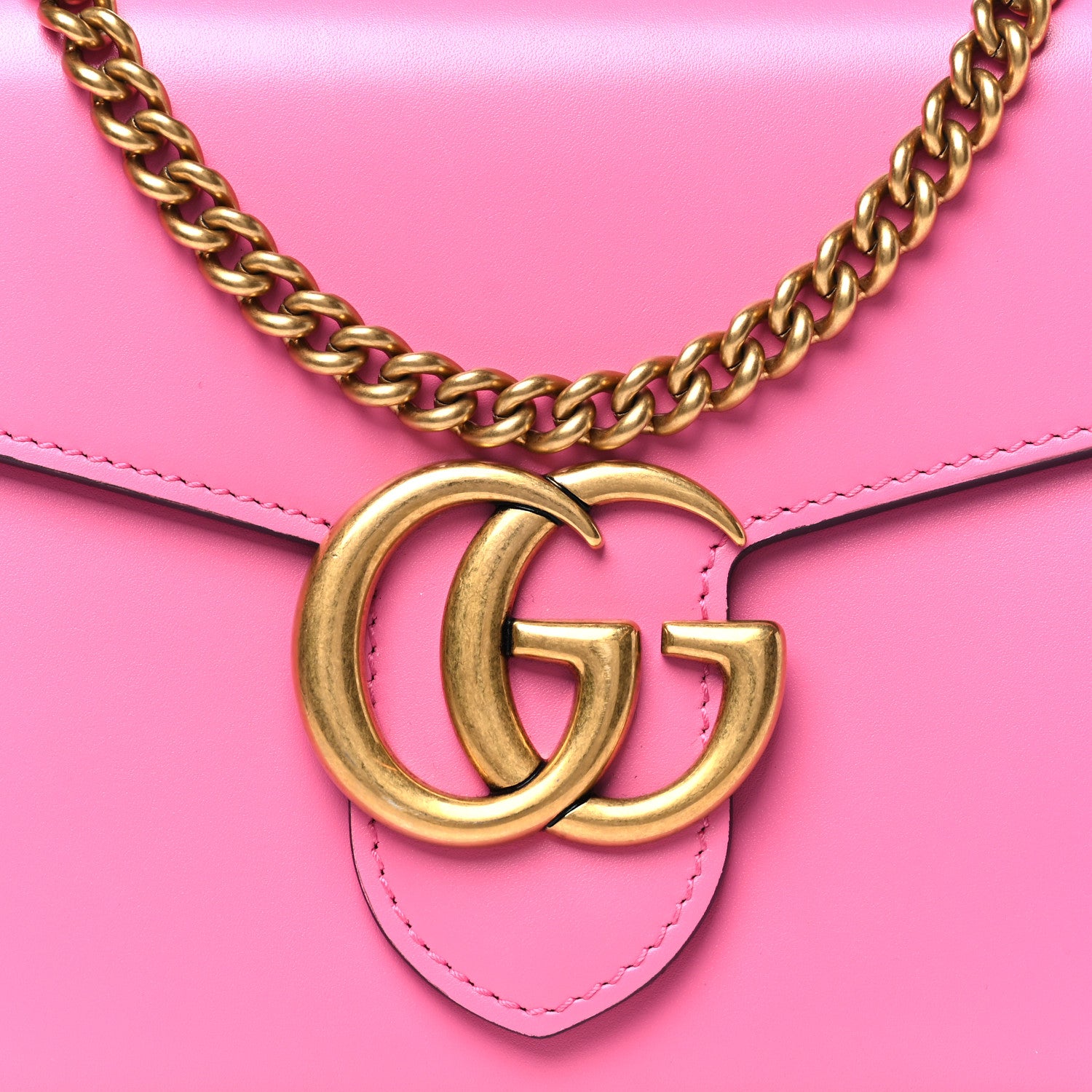 Gucci Smooth Calfskin GG Marmont Chain Wallet Pink Tropical Flower