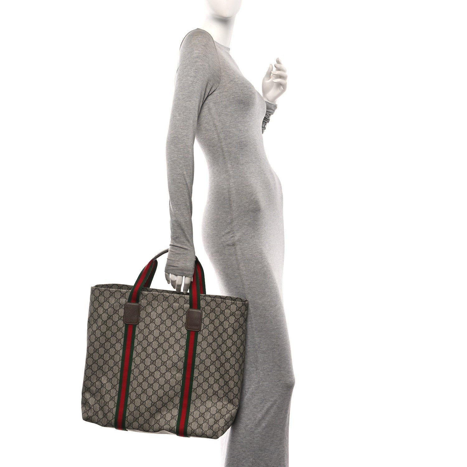 Gucci Tender GG Supreme Monogram Textured Dollar Calfskin Web Tote Beige Ebony New Acero 2 of 10