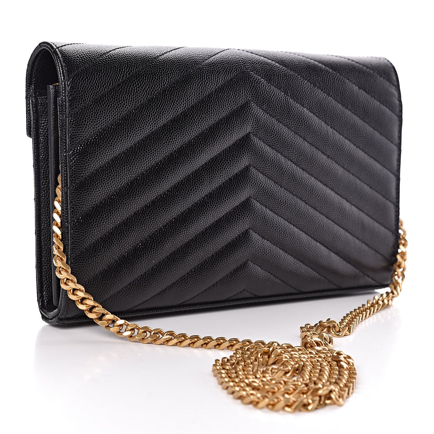 Grain De Poudre Matelasse Chevron Deconstructed Monogram Chain Wallet Black