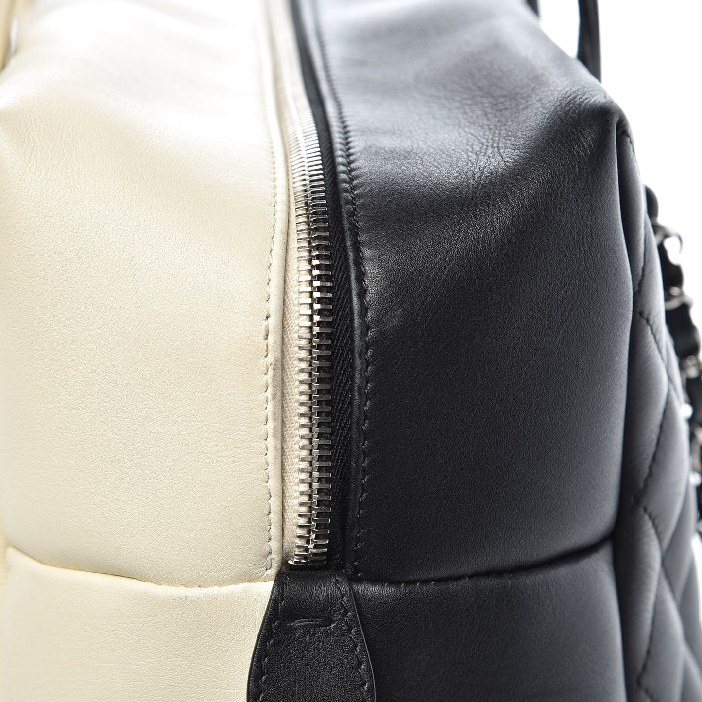 Calfskin Quilted Large Feather Weight Bowling Bag Black Ivory