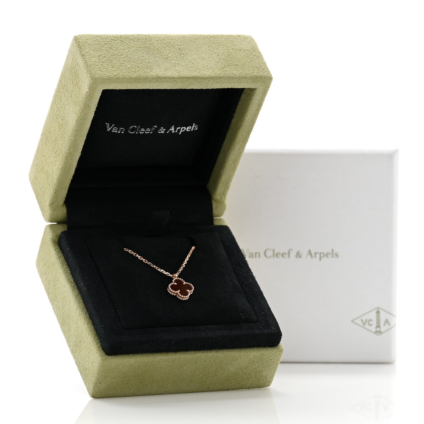18K Rose Gold Carnelian Sweet Alhambra Pendant Necklace