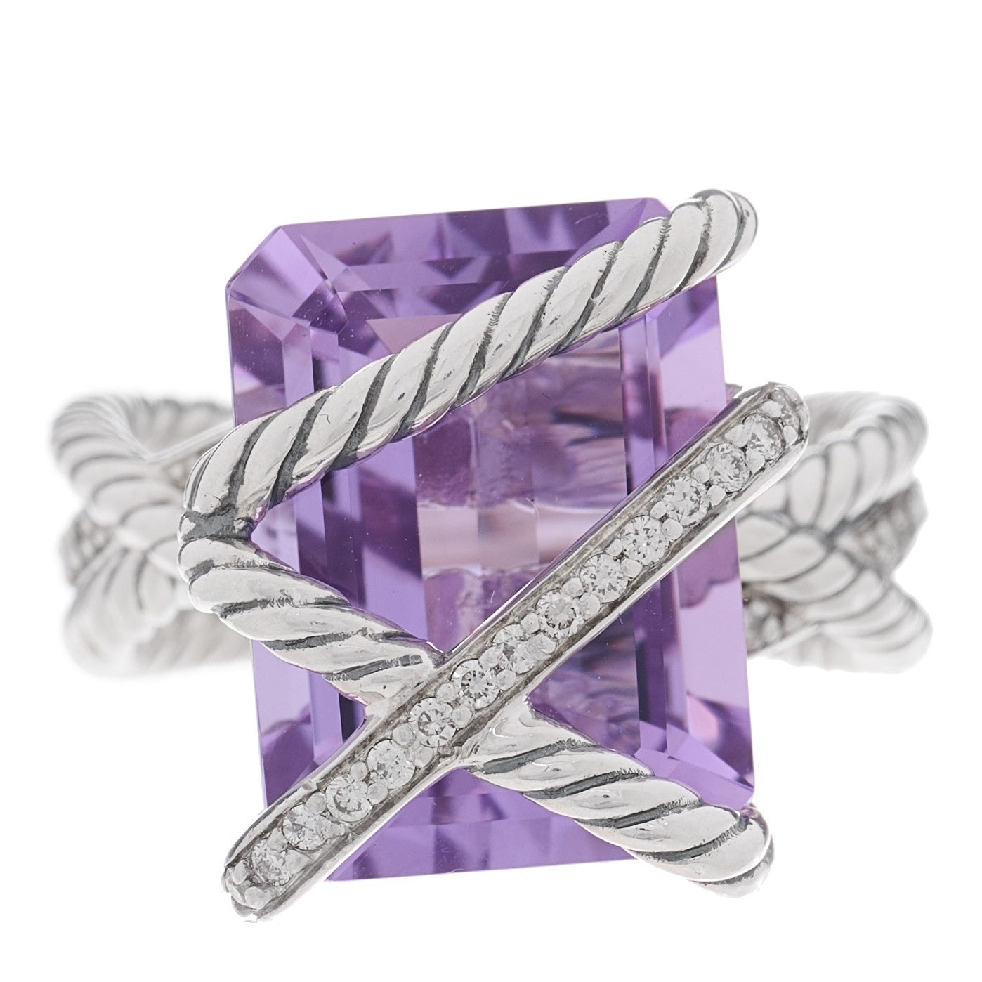 David Yurman Sterling Silver Diamond Amethyst 16mm Cable Wrap Ring 55 7.25 1 of 4