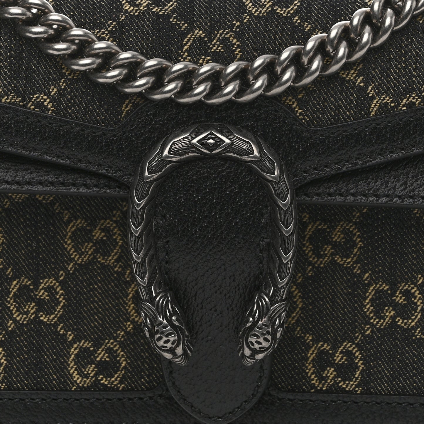 Jacquard Black Denim GG Monogram Textured Dollar Calfskin Small Dionysus Shoulder Bag Black Ivory