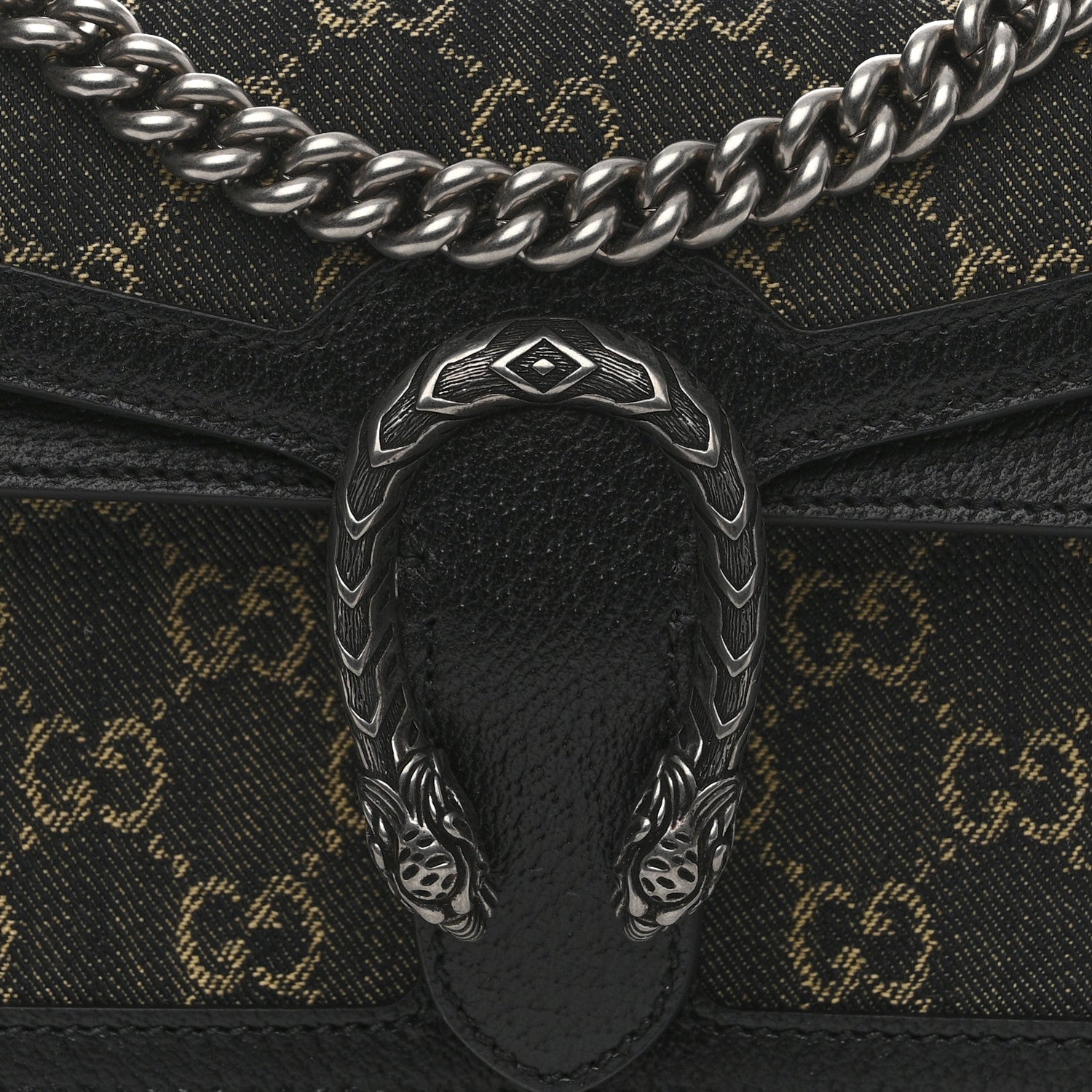 Gucci Jacquard Black Denim GG Monogram Textured Dollar Calfskin Small Dionysus Shoulder Bag Black Ivory 8 of 11