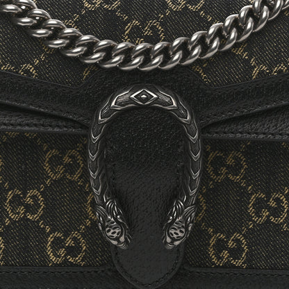 Gucci Jacquard Black Denim GG Monogram Textured Dollar Calfskin Small Dionysus Shoulder Bag Black Ivory 8 of 11