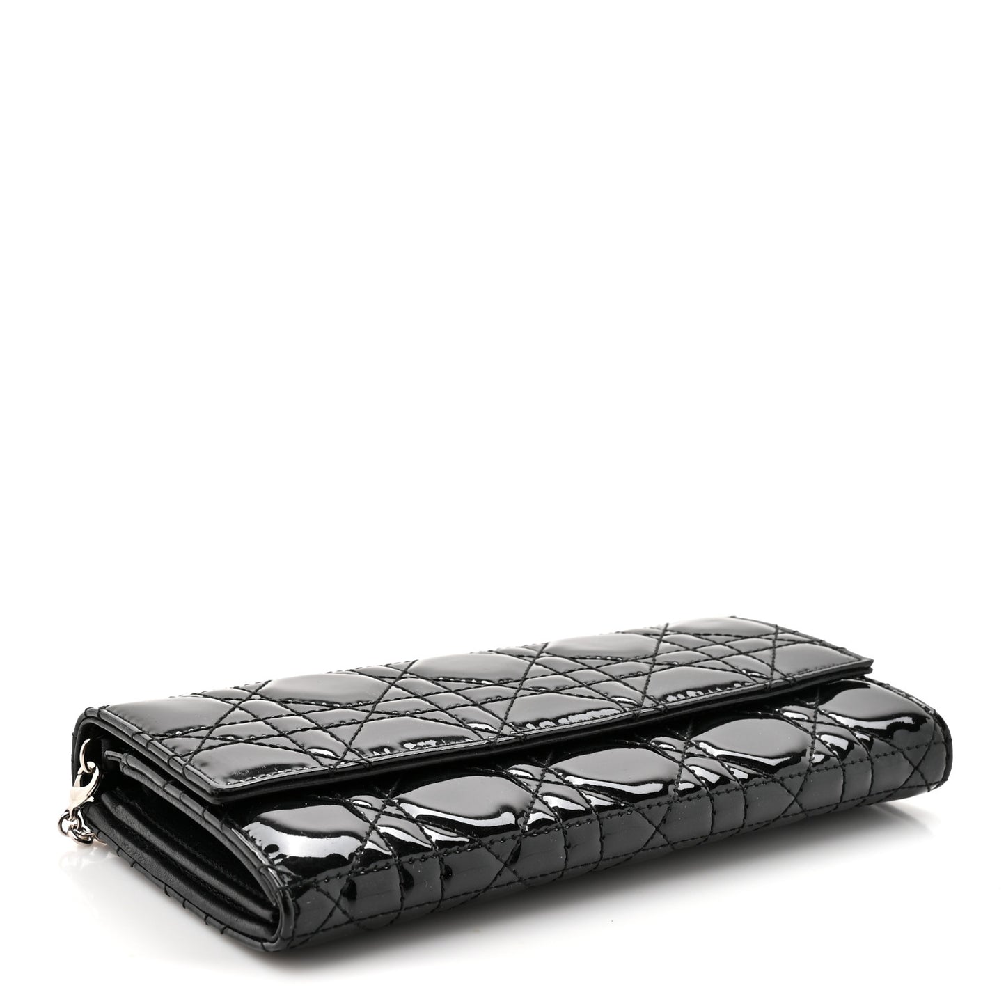 Patent Lambskin Cannage Lady Dior Rendezvous Wallet On Chain Black
