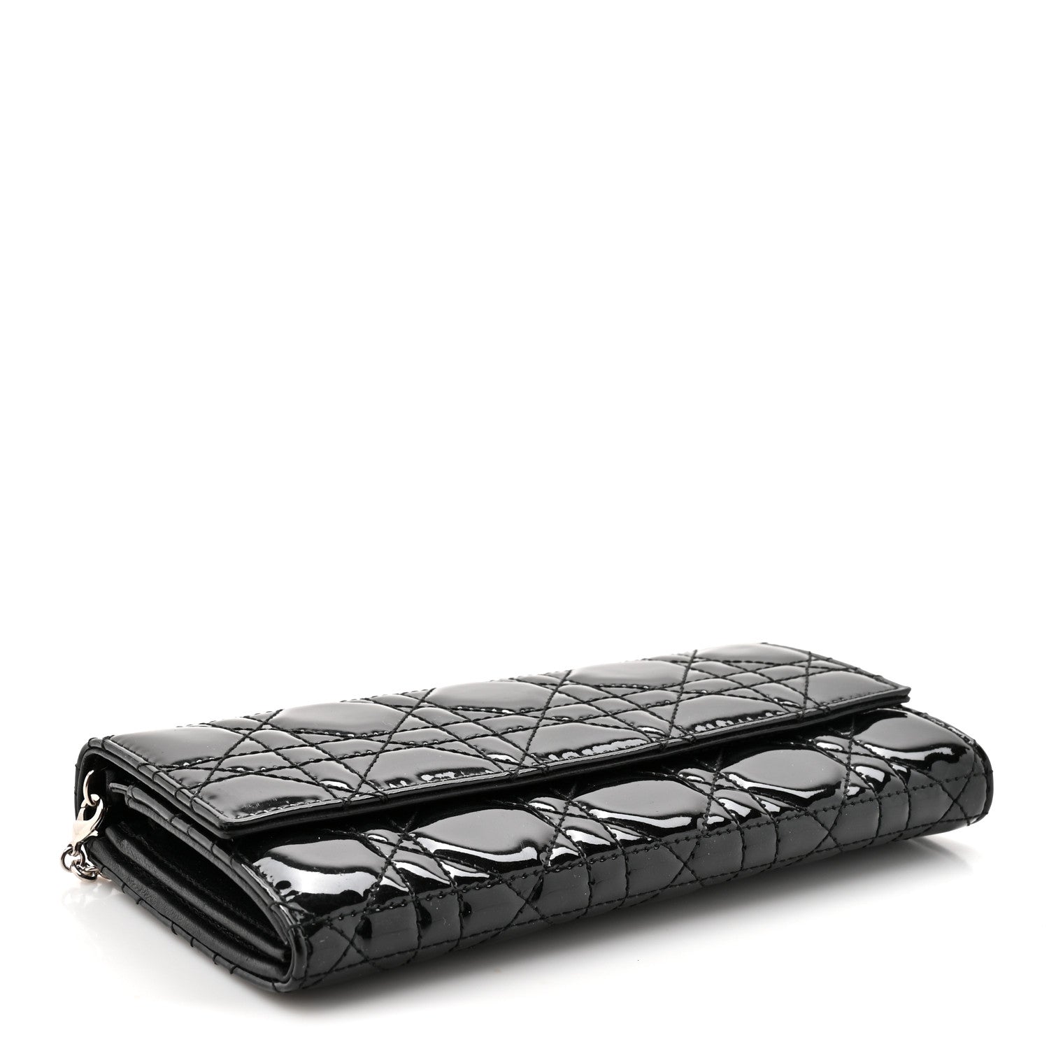Christian Dior Patent Lambskin Cannage Lady Dior Rendezvous Wallet On Chain Black 4 of 12