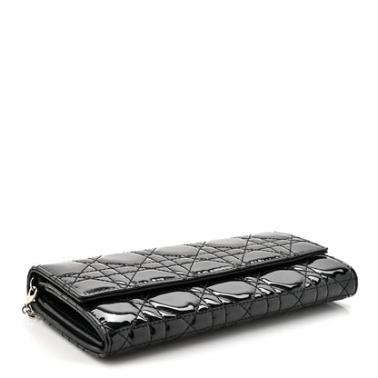 Christian Dior Patent Lambskin Cannage Lady Dior Rendezvous Wallet On Chain Black 4 of 12