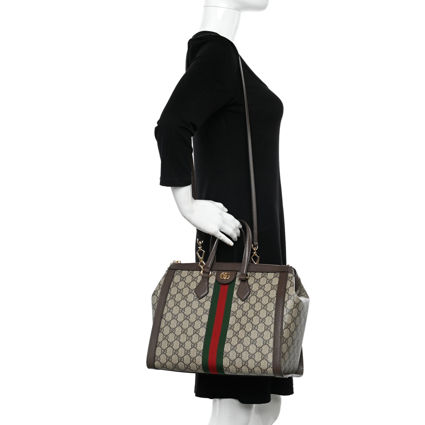 GG Supreme Monogram Web Medium Ophidia Tote Bag Brown