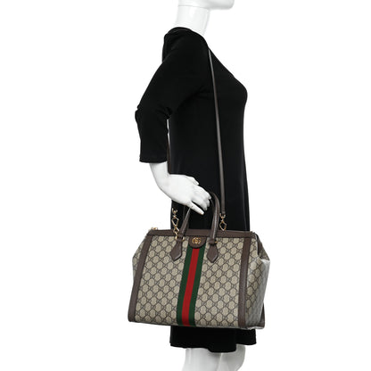 Gucci GG Supreme Monogram Web Medium Ophidia Tote Bag Brown 2 of 12