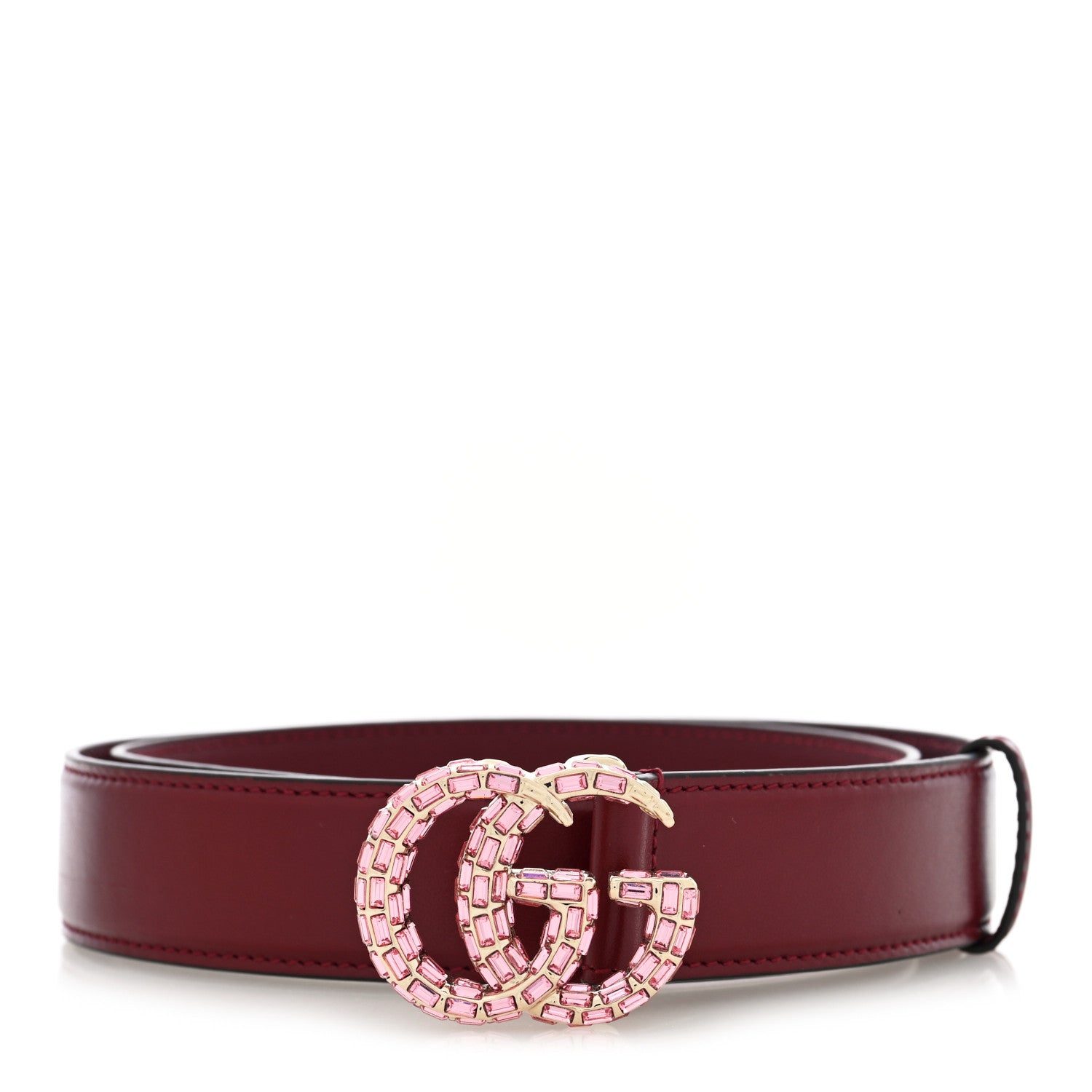 Gucci Calfskin Baguette Crystal Double G 30mm Belt 75 30 Burgundy 1 of 4