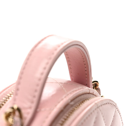 Chanel Shiny Lambskin Quilted Round Handle With Care Vanity With Chain Pink 12 of 12