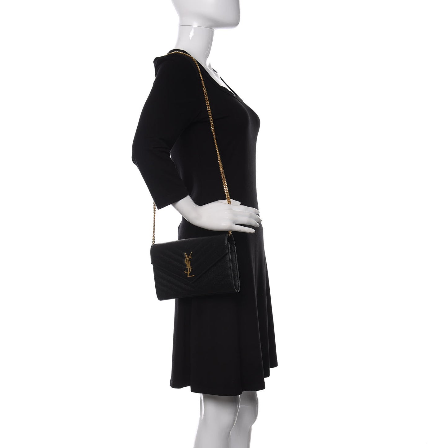 Grain De Poudre Matelasse Chevron Monogram Chain Wallet Black