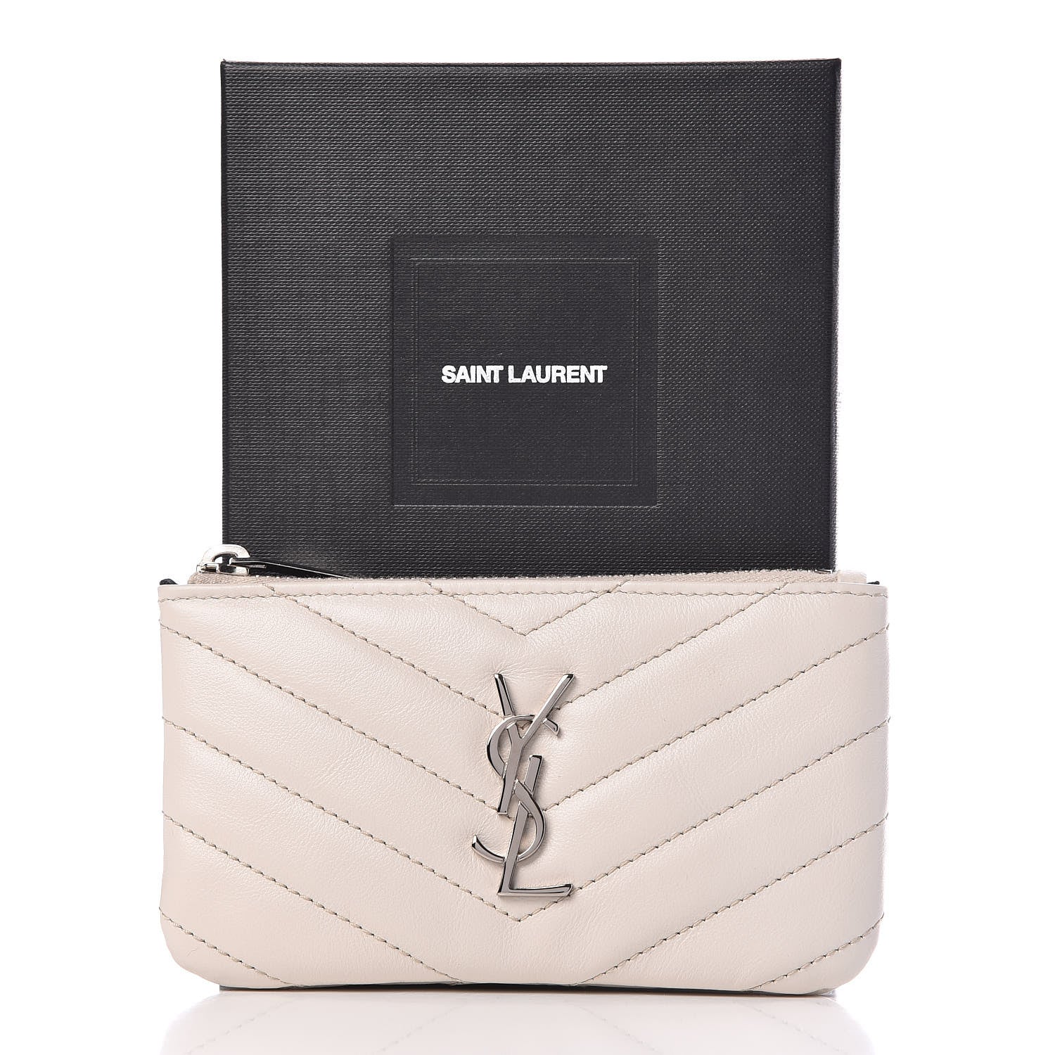 Saint Laurent Calfskin Matelasse Monogram Key Pouch Porcellana 8 of 8
