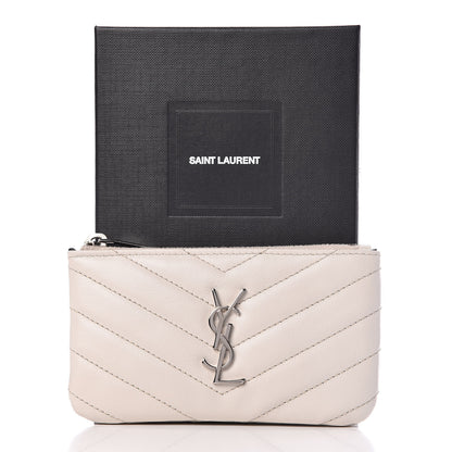 Saint Laurent Calfskin Matelasse Monogram Key Pouch Porcellana 8 of 8