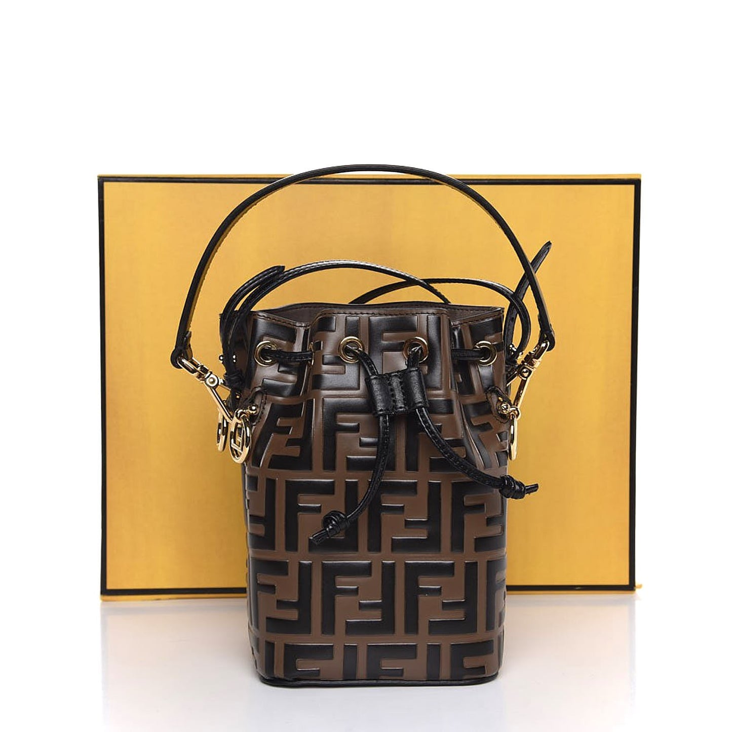 Vitello Liberty F is Fendi Bi-Color FF 1974 Embossed Mini Mon Tresor Bucket Bag Maya Black
