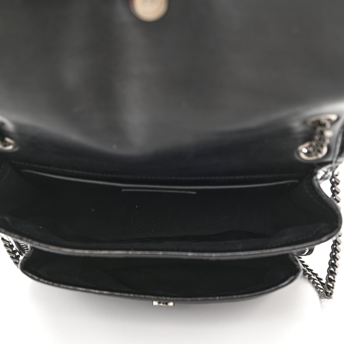 Calfskin Crocodile Embossed Matelasse Monogram Baby Niki Chain Satchel Black