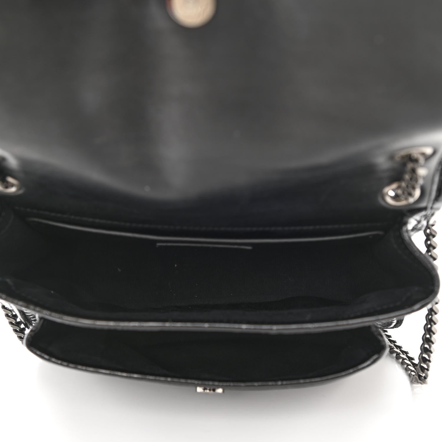 Saint Laurent Calfskin Crocodile Embossed Matelasse Monogram Baby Niki Chain Satchel Black 5 of 10
