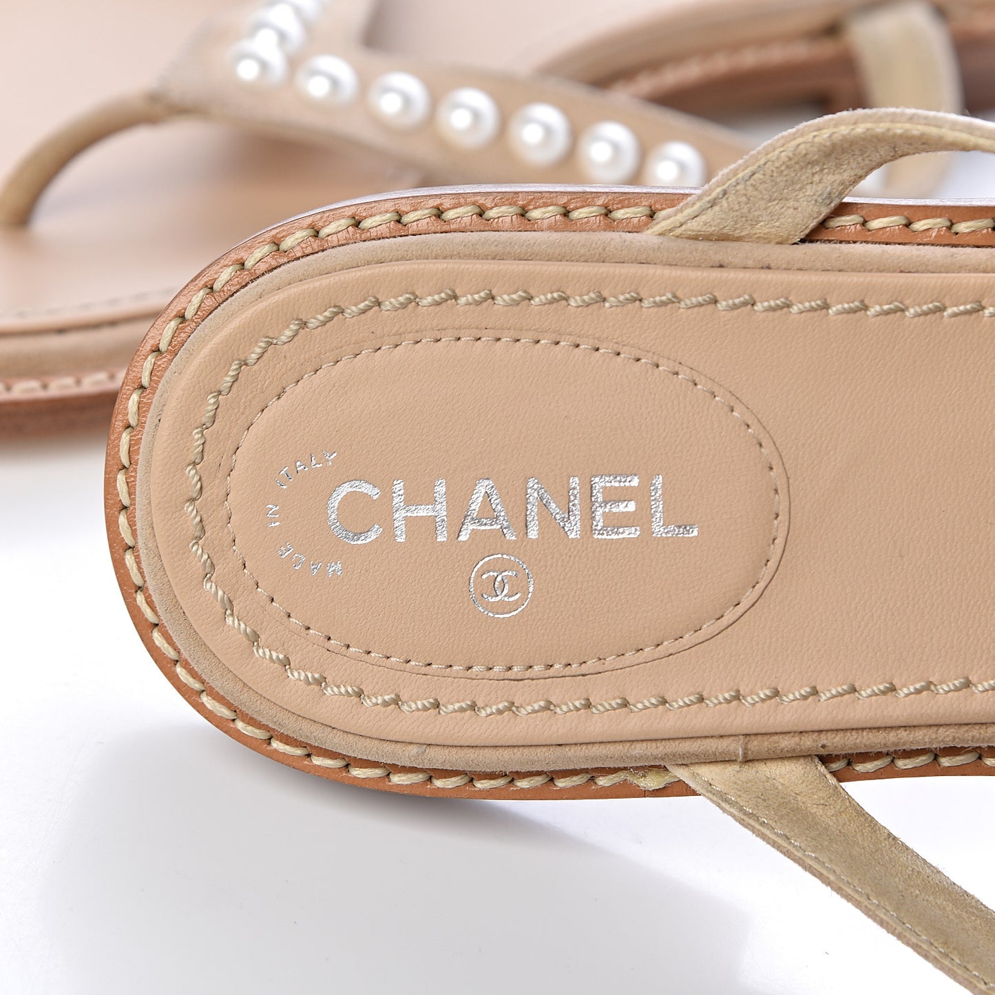 Suede Pearl Thong Sandals 39 Beige