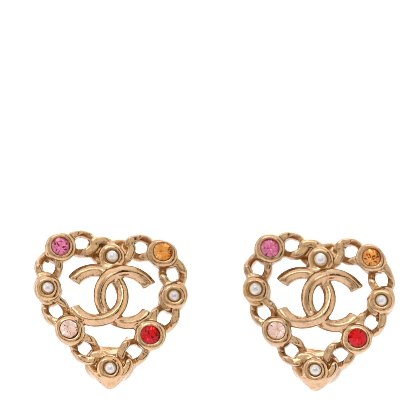 Pearl Crystal CC Heart Earrings Gold Multicolor