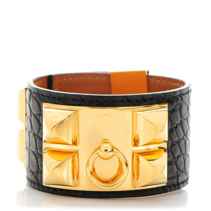 Hermes Matte Alligator Collier De Chien CDC Bracelet S Black 1 of 9