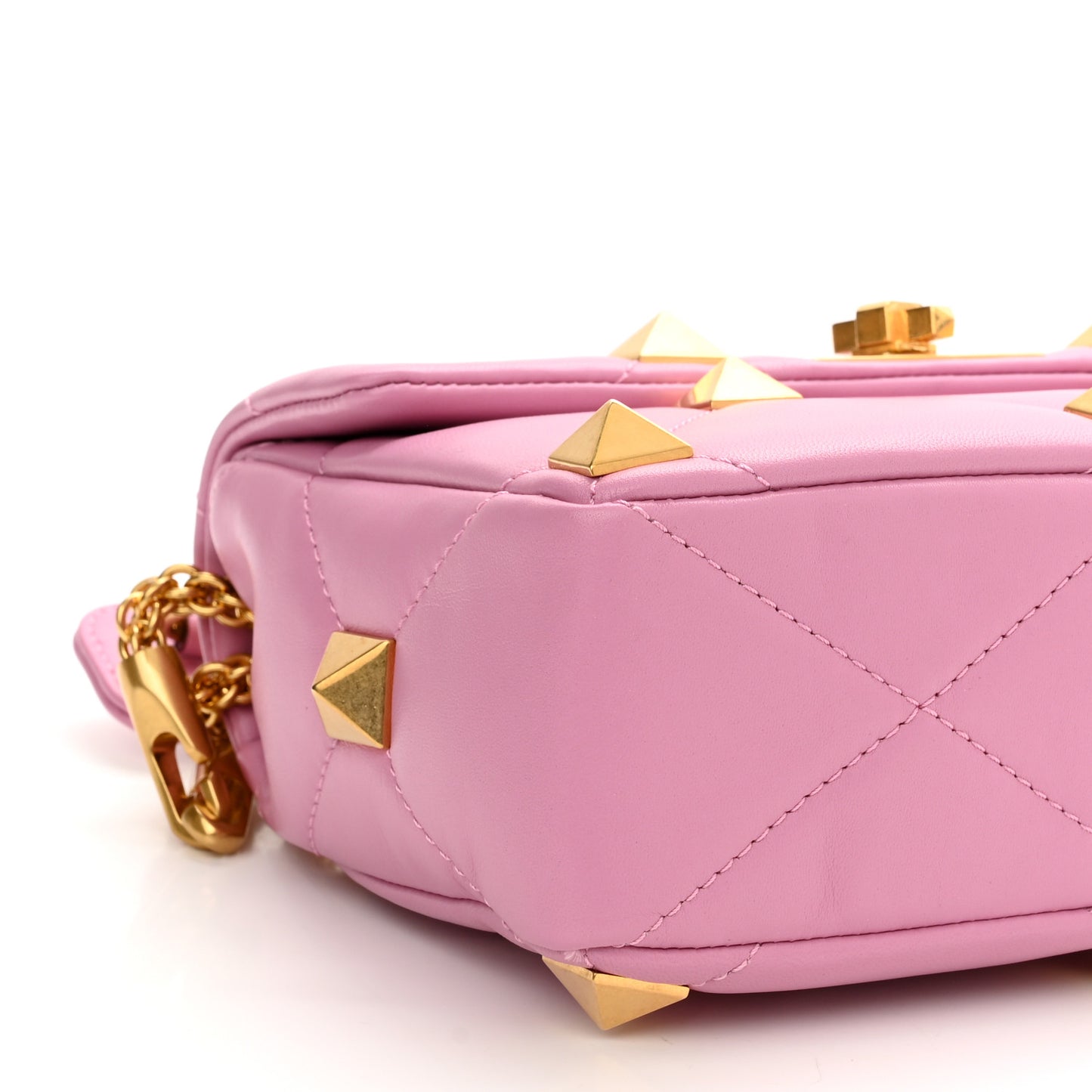 Nappa Medium Roman Stud Shoulder Bag Pink Borealis
