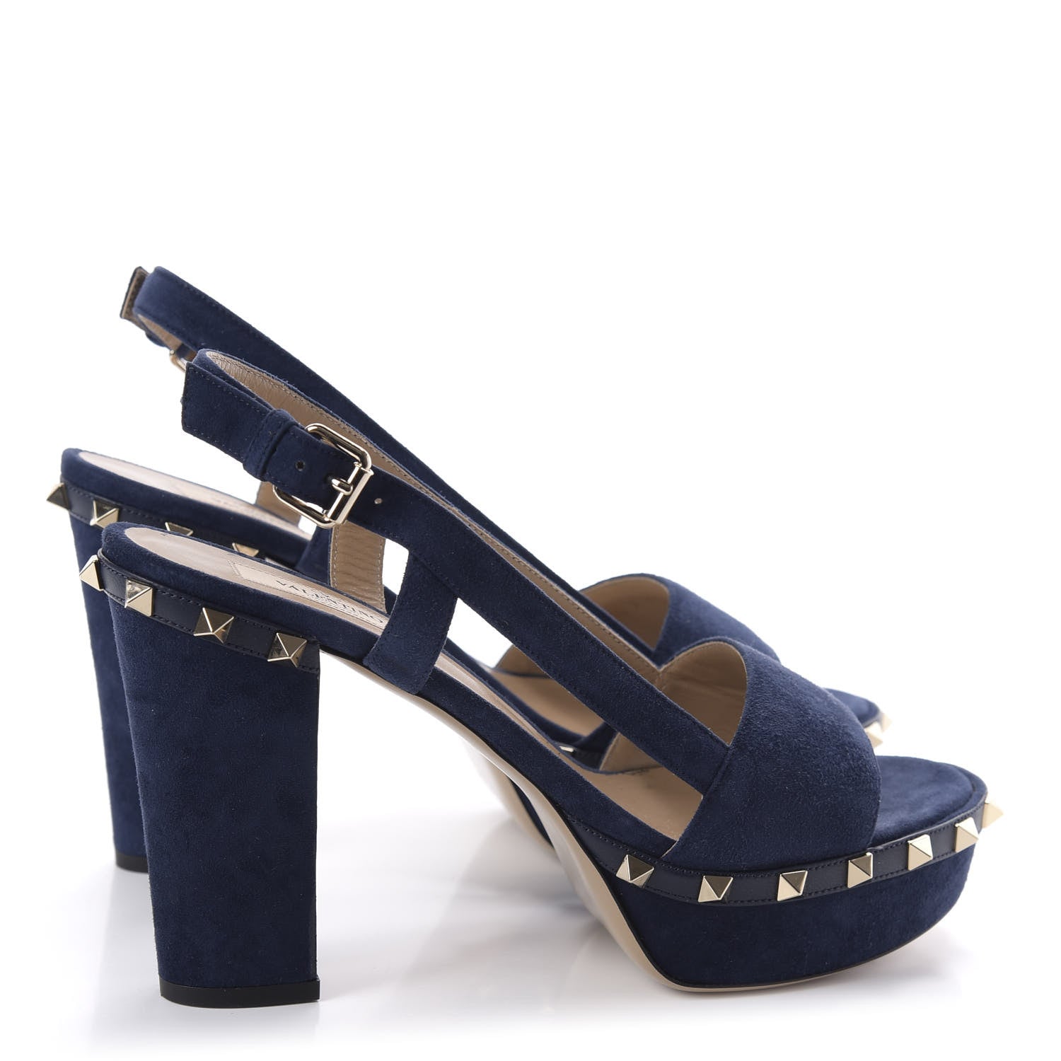Valentino Garavani Suede Rockstud Slingback 75/105mm Platform Sandals 39 Marine 4 of 11